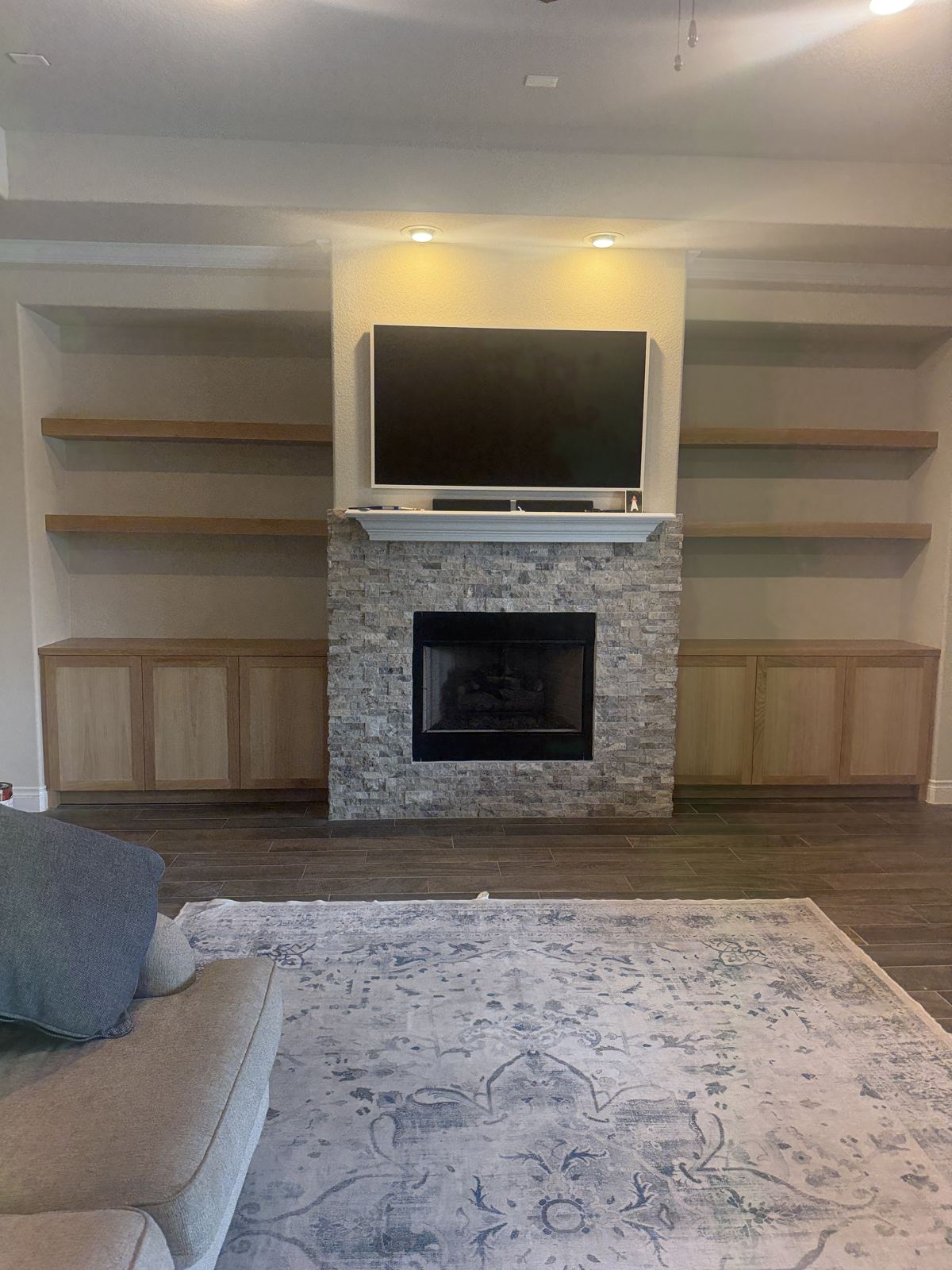 White oak fireplace built-ins — custom finish carpentry