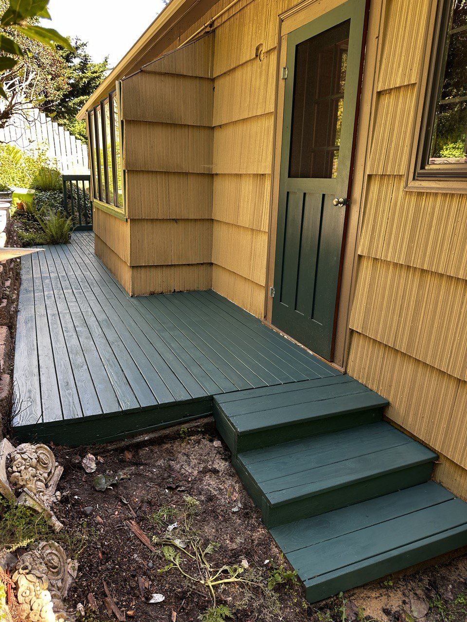 Cedar deck residential install — backyard wood deck